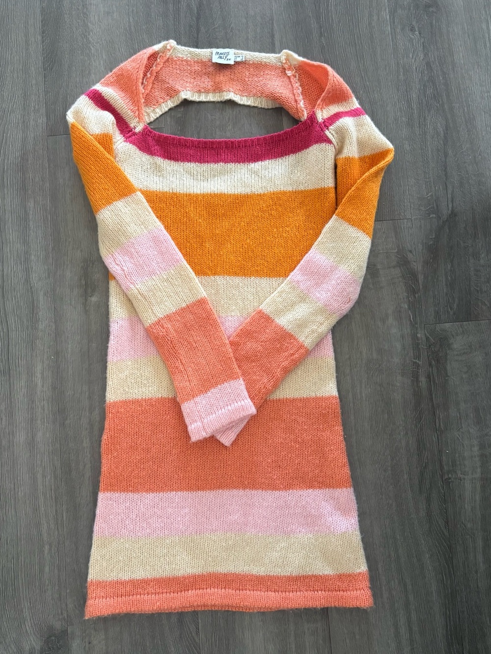 Princess Polly Orange, cream, and pink sweater dress